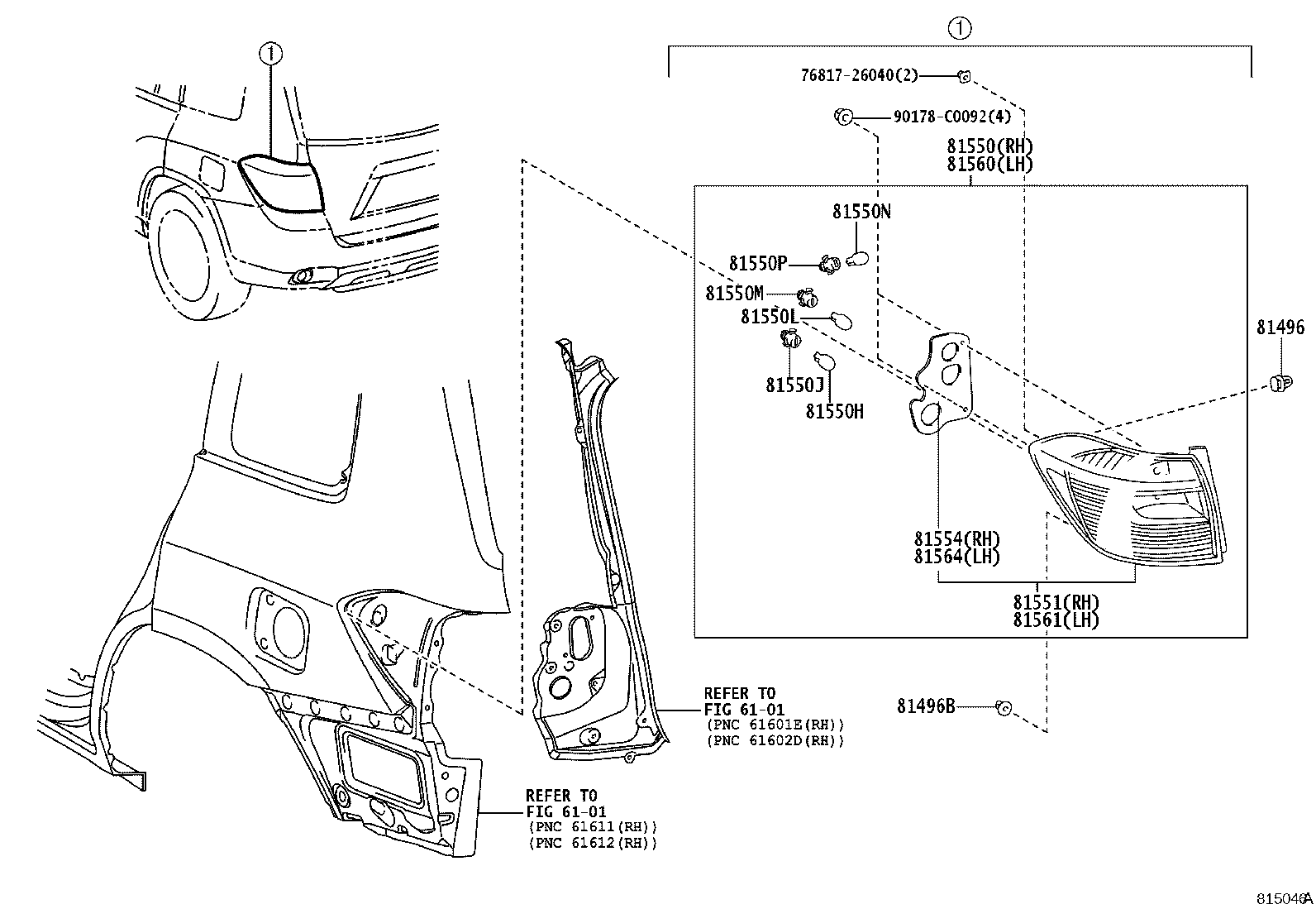 81550-0E080 LAMP ASSY, REAR COMBINATION, RH product image