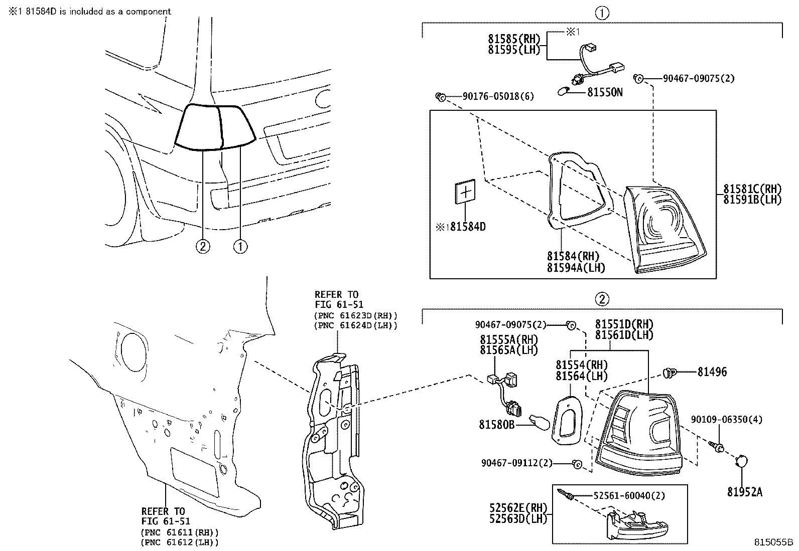 52563-60090 RETAINER, REAR BUMPER, UPPER LH product image
