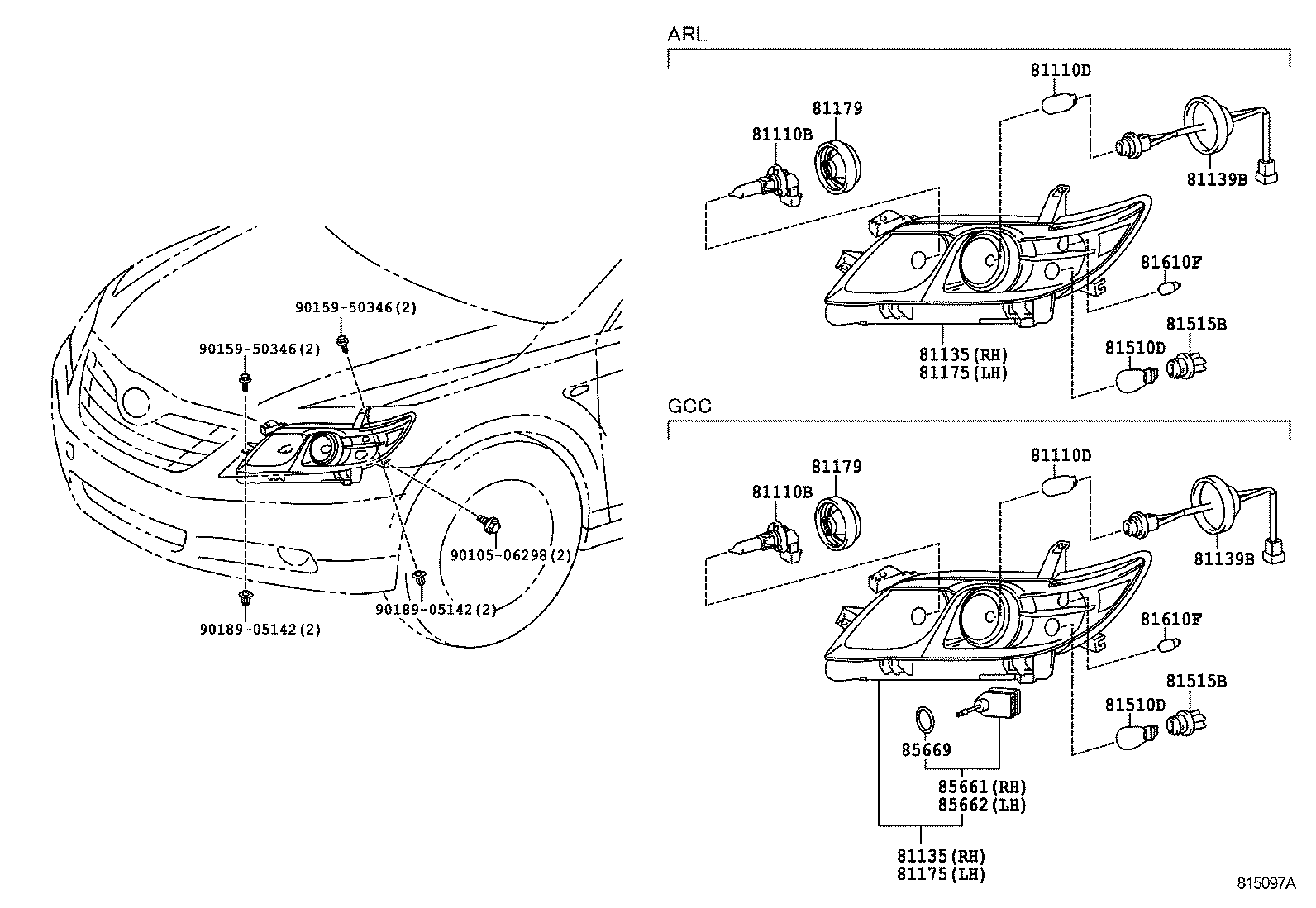 81185-06371 UNIT ASSY, HEADLAMP, LH product image