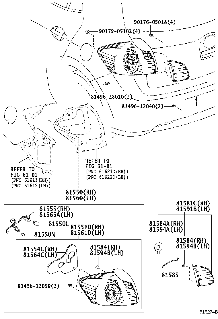 81591-12130 LENS AND BODY, REAR LAMP, LH product image