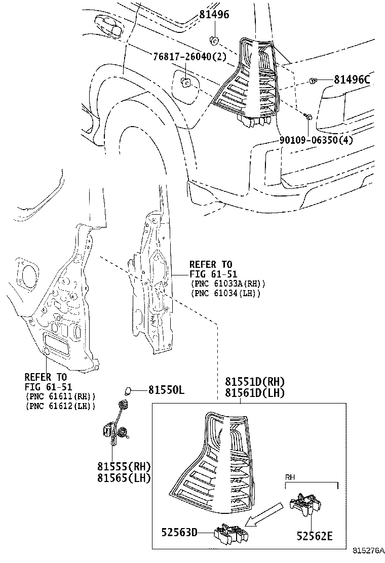 81555-60B41 SOCKET & WIRE SUB-ASSY, REAR COMBINATION LAMP, RH product image