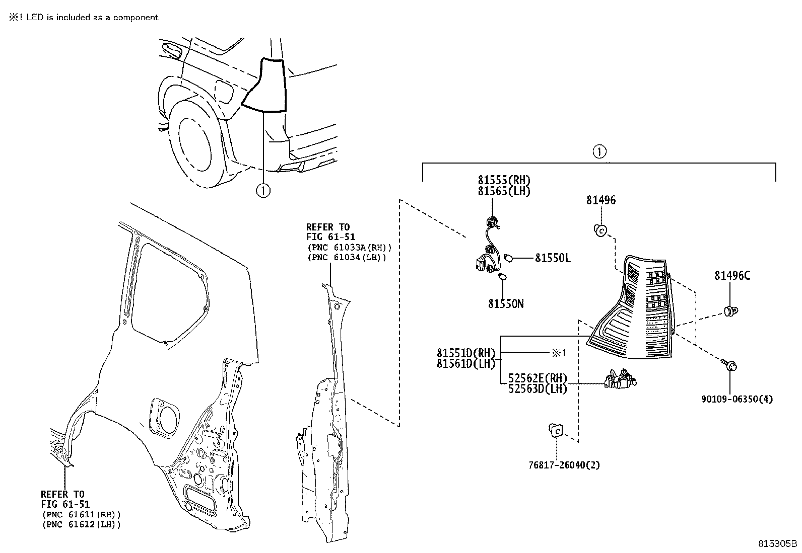 52563-60060 RETAINER, REAR BUMPER, UPPER LH product image