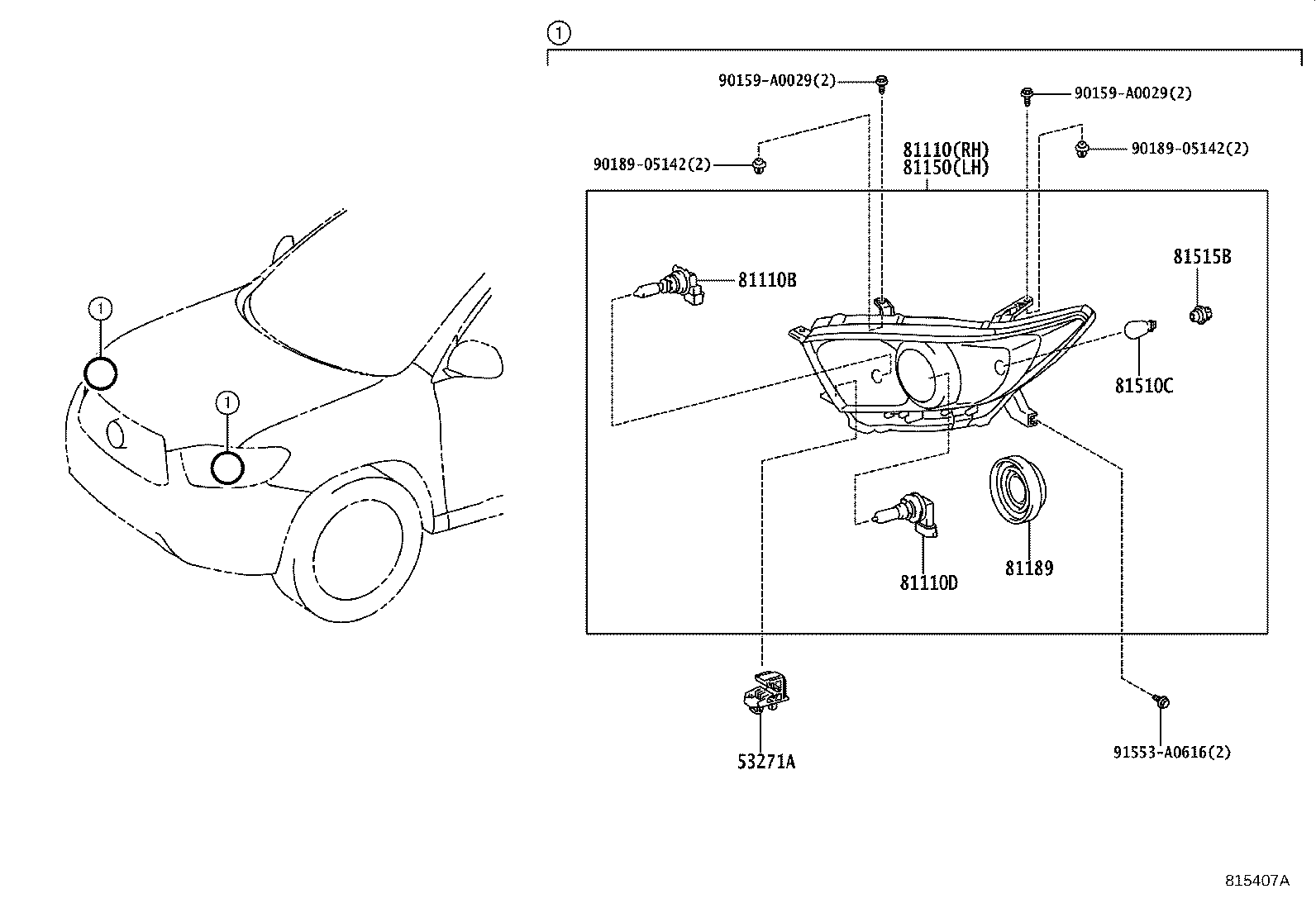Toyota 81110-0E100 HEADLAMP ASSY, RH