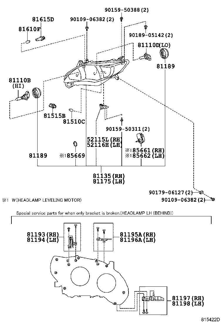 81196-12190 RETAINER, HEADLAMP PROTECTOR, LOWER LH product image
