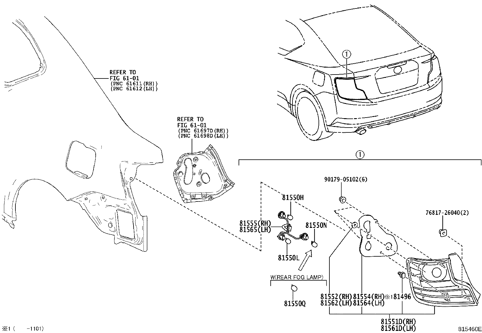 81561-21340 LENS & BODY, REAR COMBINATION LAMP, LH product image