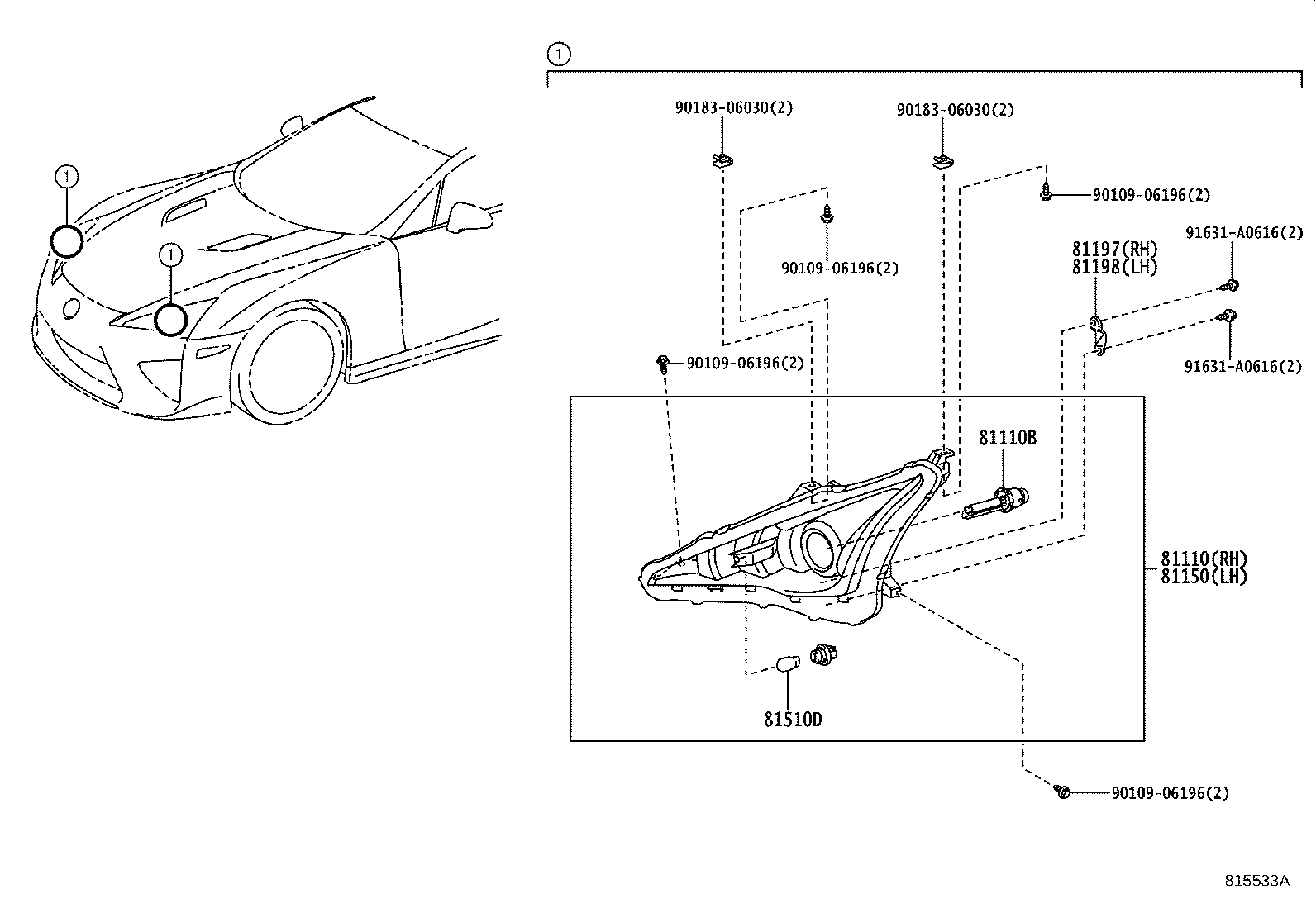 Toyota 81150-77010 HEADLAMP ASSY, LH
