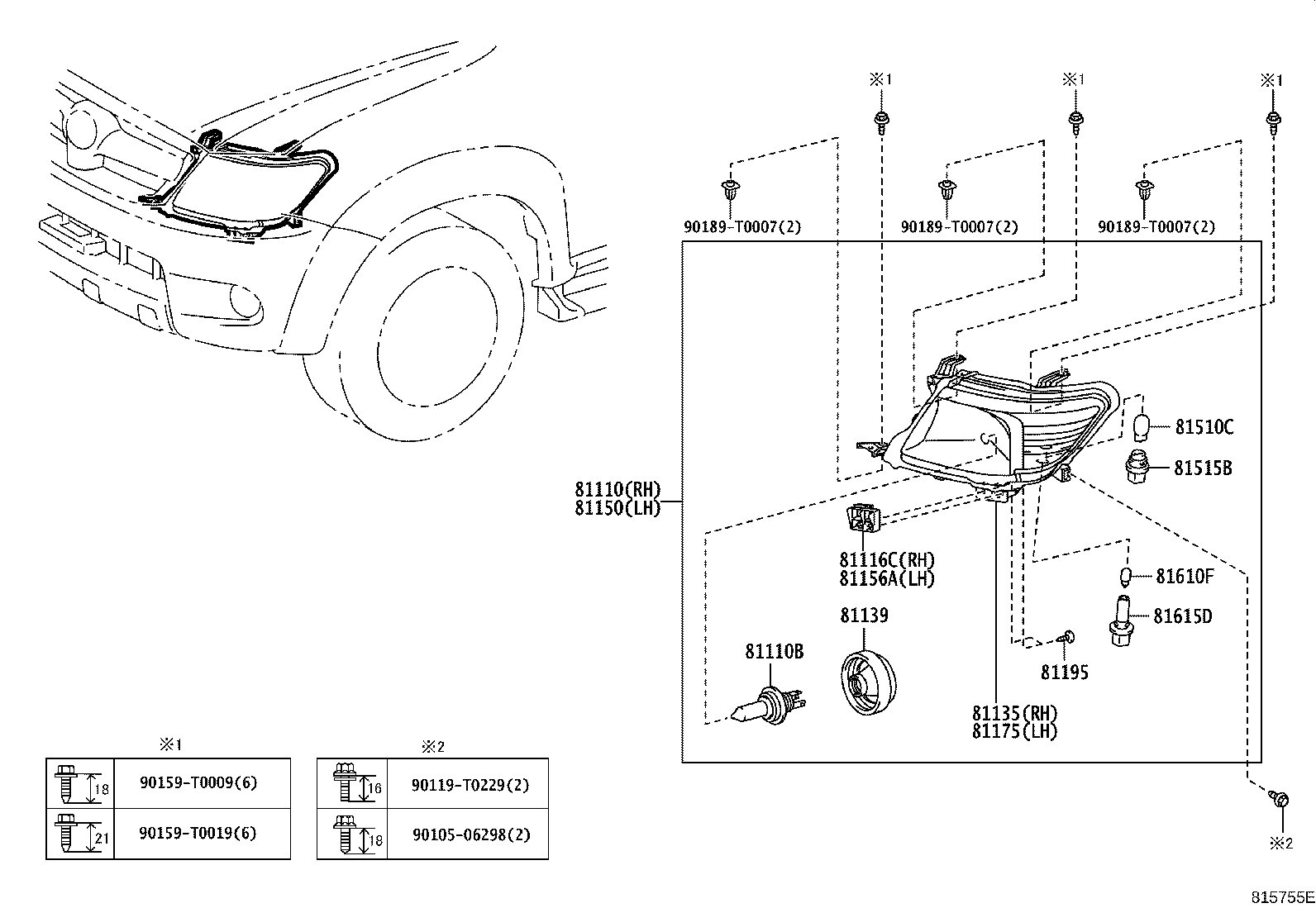 Toyota 81150-0K370 HEADLAMP ASSY, LH