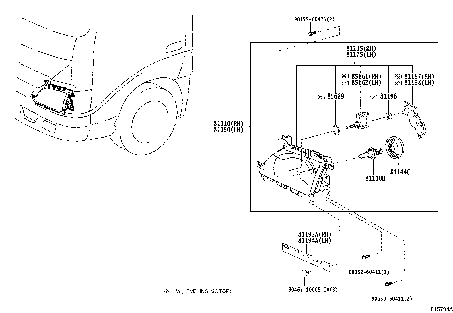 81130-37670 UNIT ASSY, HEADLAMP, RH product image