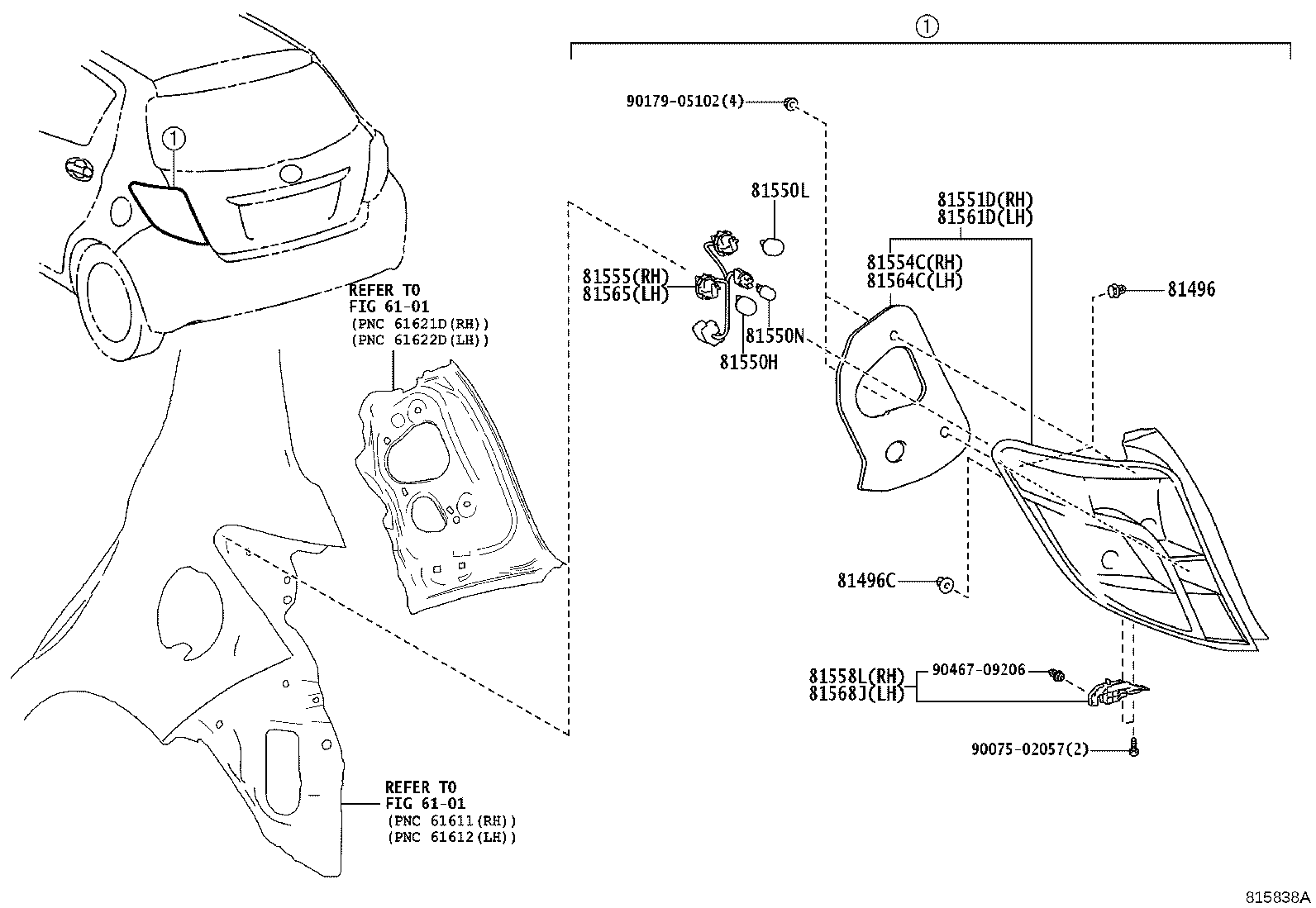 Toyota 81555-52820 SOCKET & WIRE SUB-ASSY, REAR COMBINATION LAMP, RH