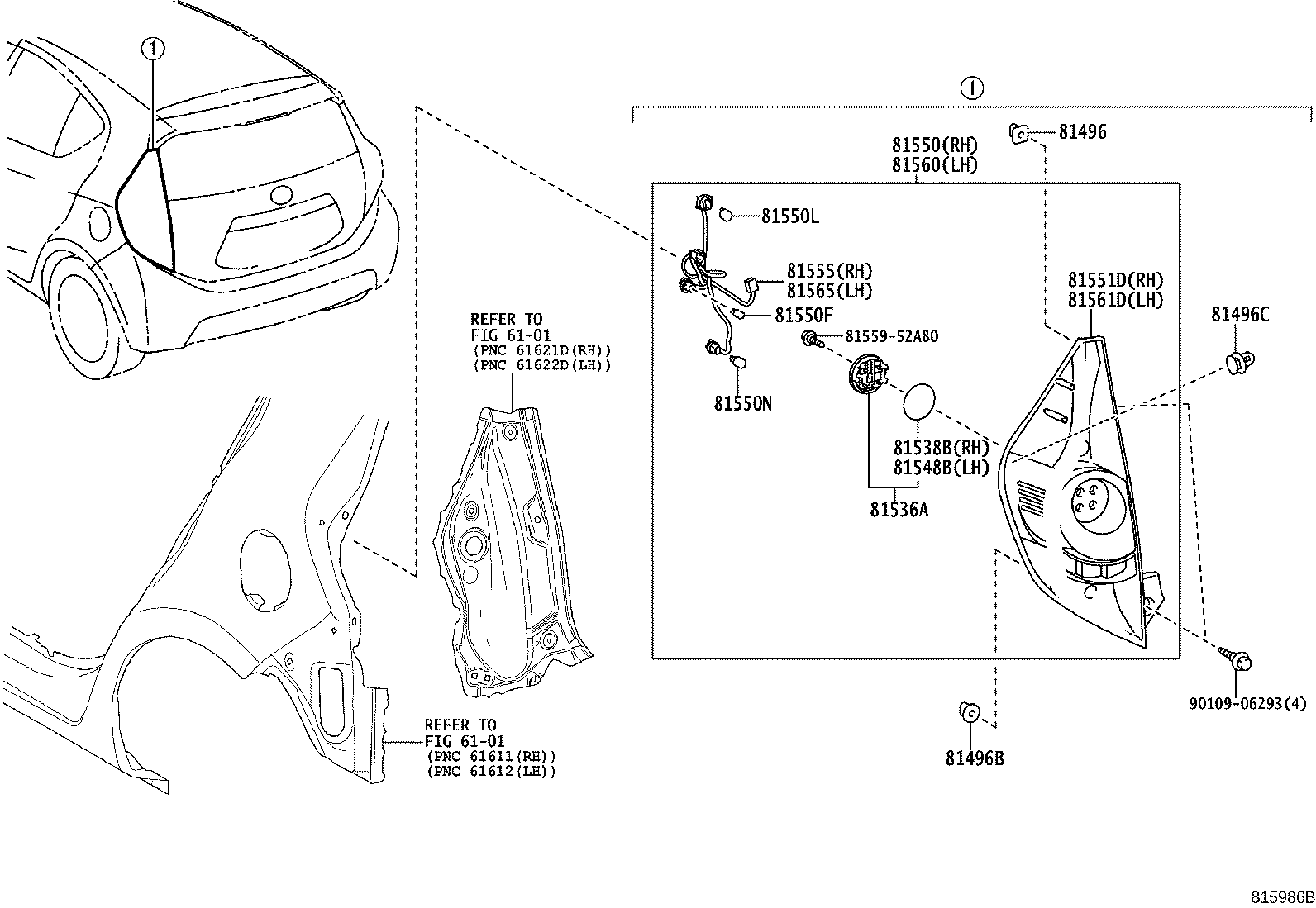 81560-52693 LAMP ASSY, REAR COMBINATION, LH product image