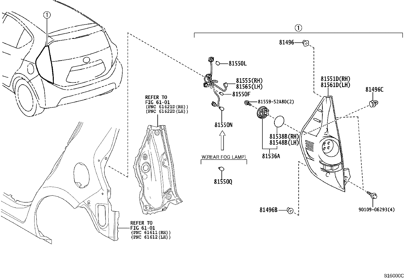 81561-52883 LENS & BODY, REAR COMBINATION LAMP, LH product image