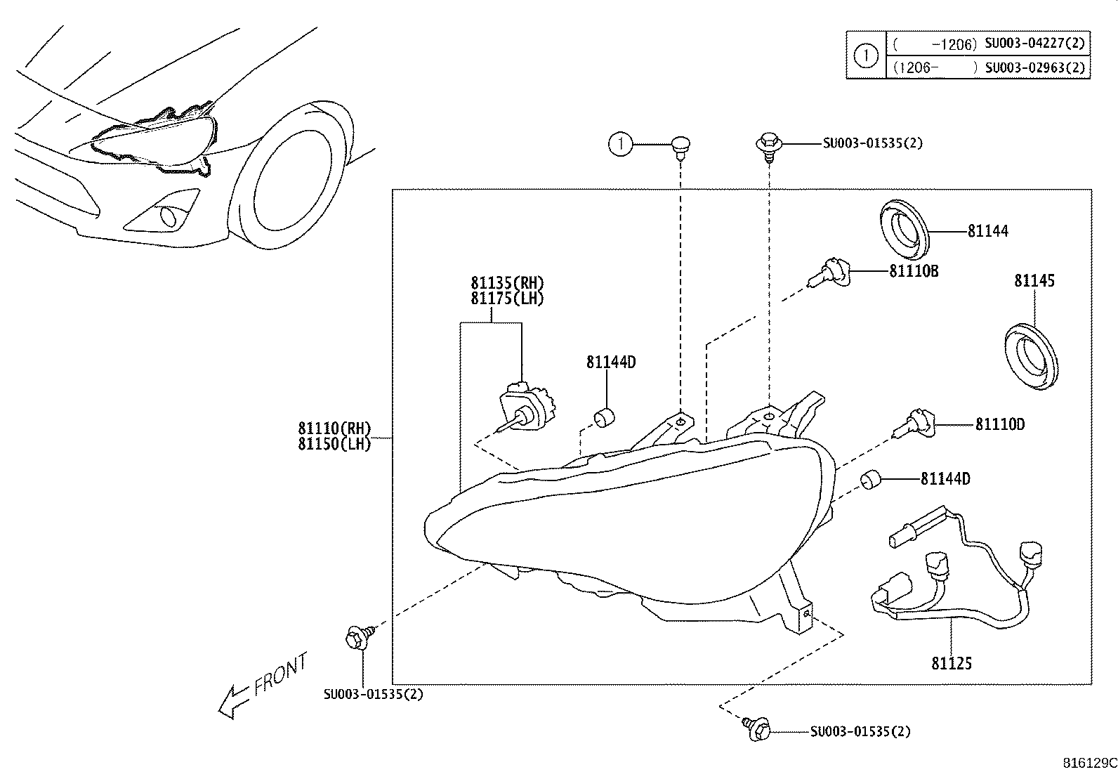 Toyota SU003-02502 HEADLAMP ASSY, LH