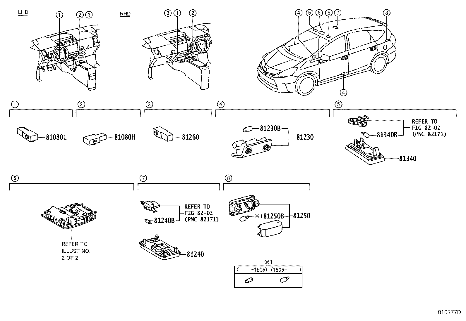 81080-52050 LAMP ASSY, INTERIOR ILLUMINATION, NO.1 RH product image