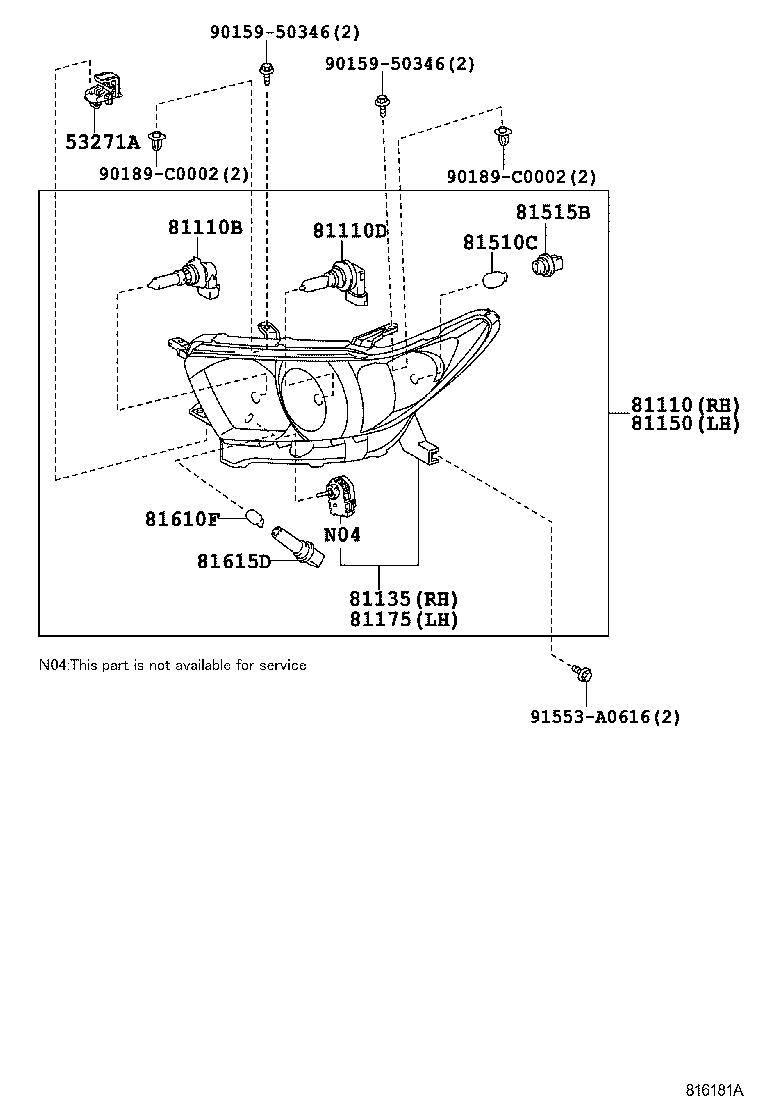 81110-0E080 HEADLAMP ASSY, RH product image
