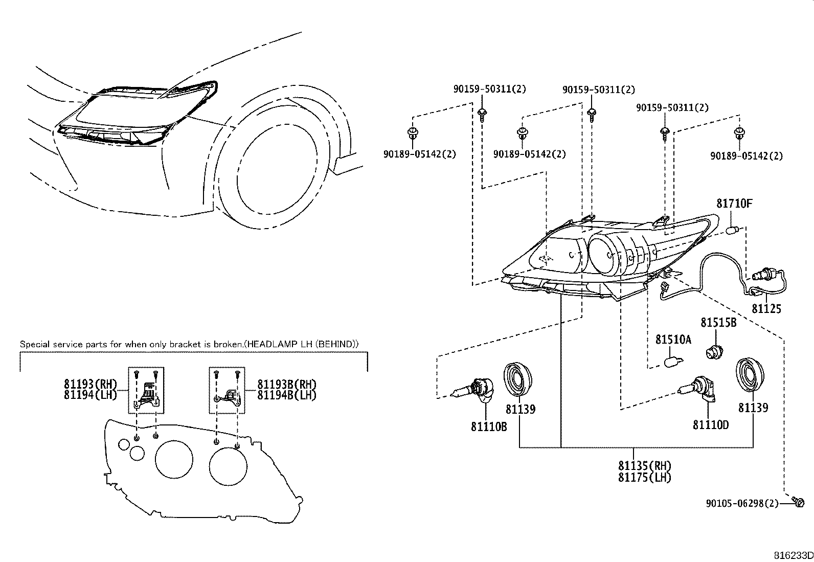 Toyota 81130-33C91 UNIT, HEADLAMP, RH