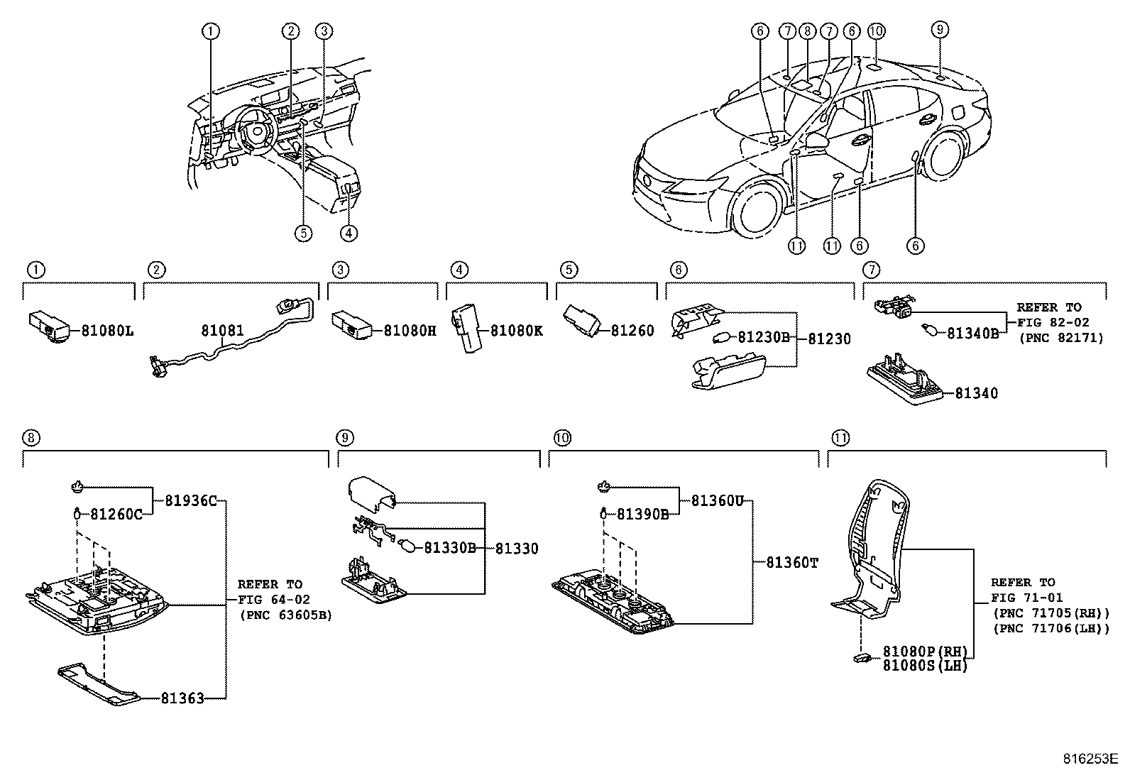 Toyota 81080-33310 LAMP ASSY, INTERIOR ILLUMINATION, NO.1 LH