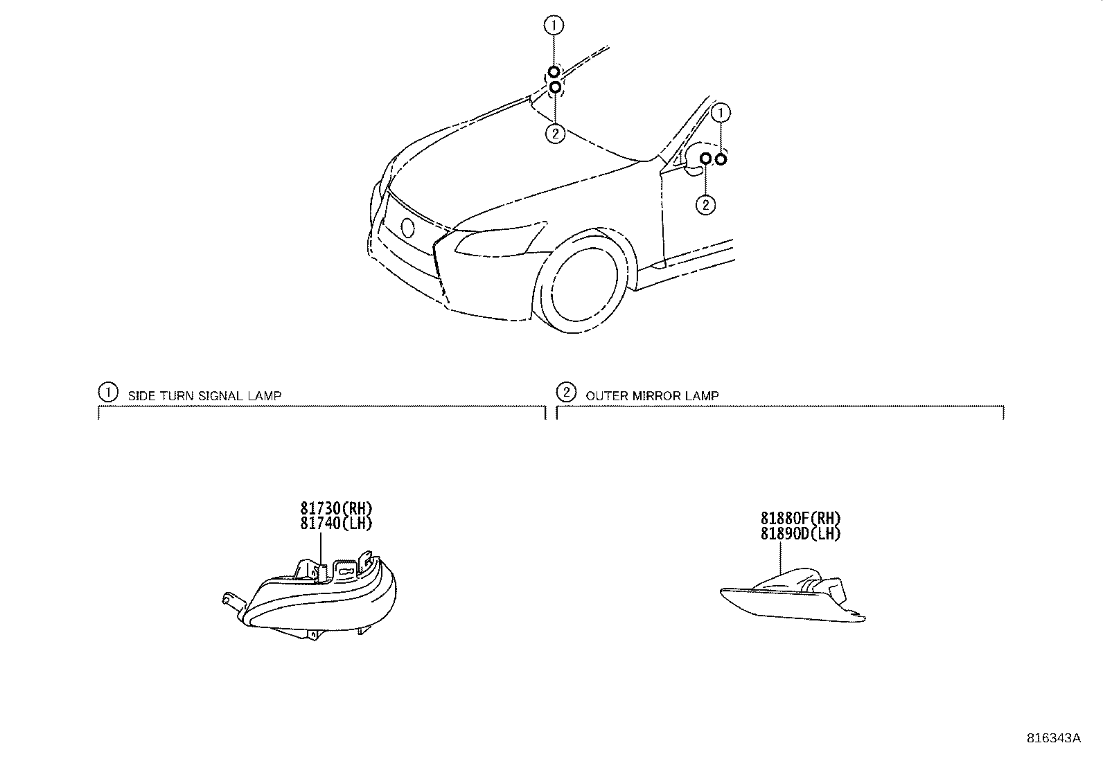 Toyota 81880-50040 LAMP ASSY, OUTER MIRROR, RH