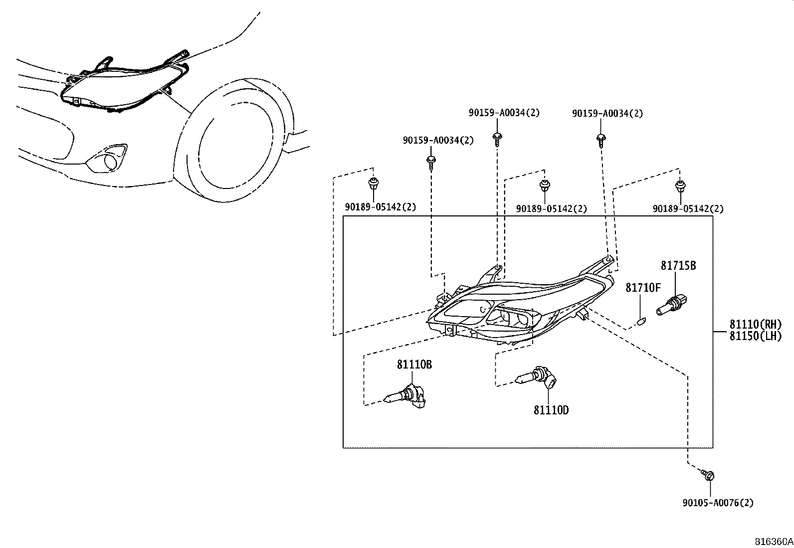 Toyota 81150-07122 HEADLAMP ASSY, LH