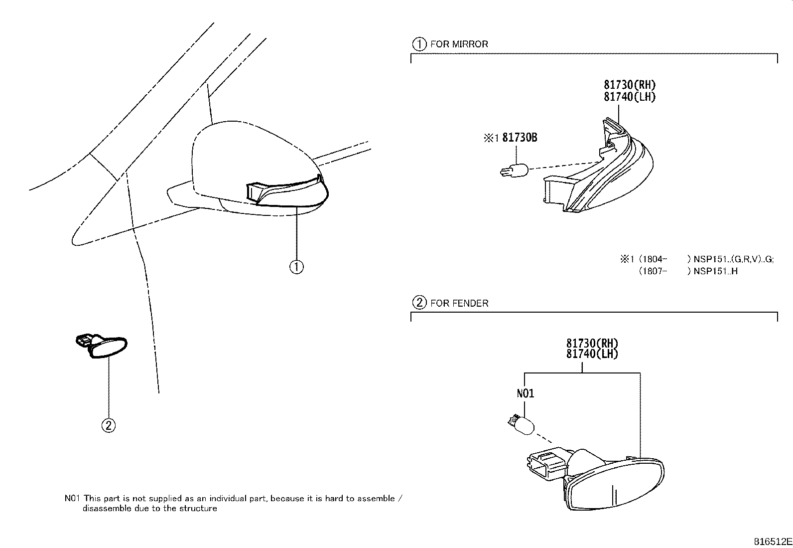 Toyota 81740-0D040 LAMP ASSY, SIDE TURN SIGNAL, LH