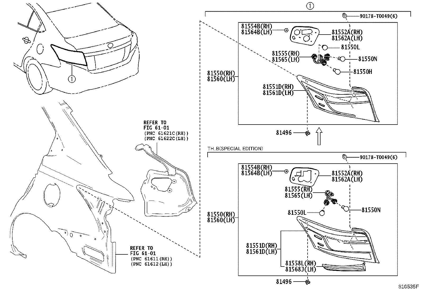 Toyota 81550-YP010 LAMP ASSY, REAR COMBINATION, RH