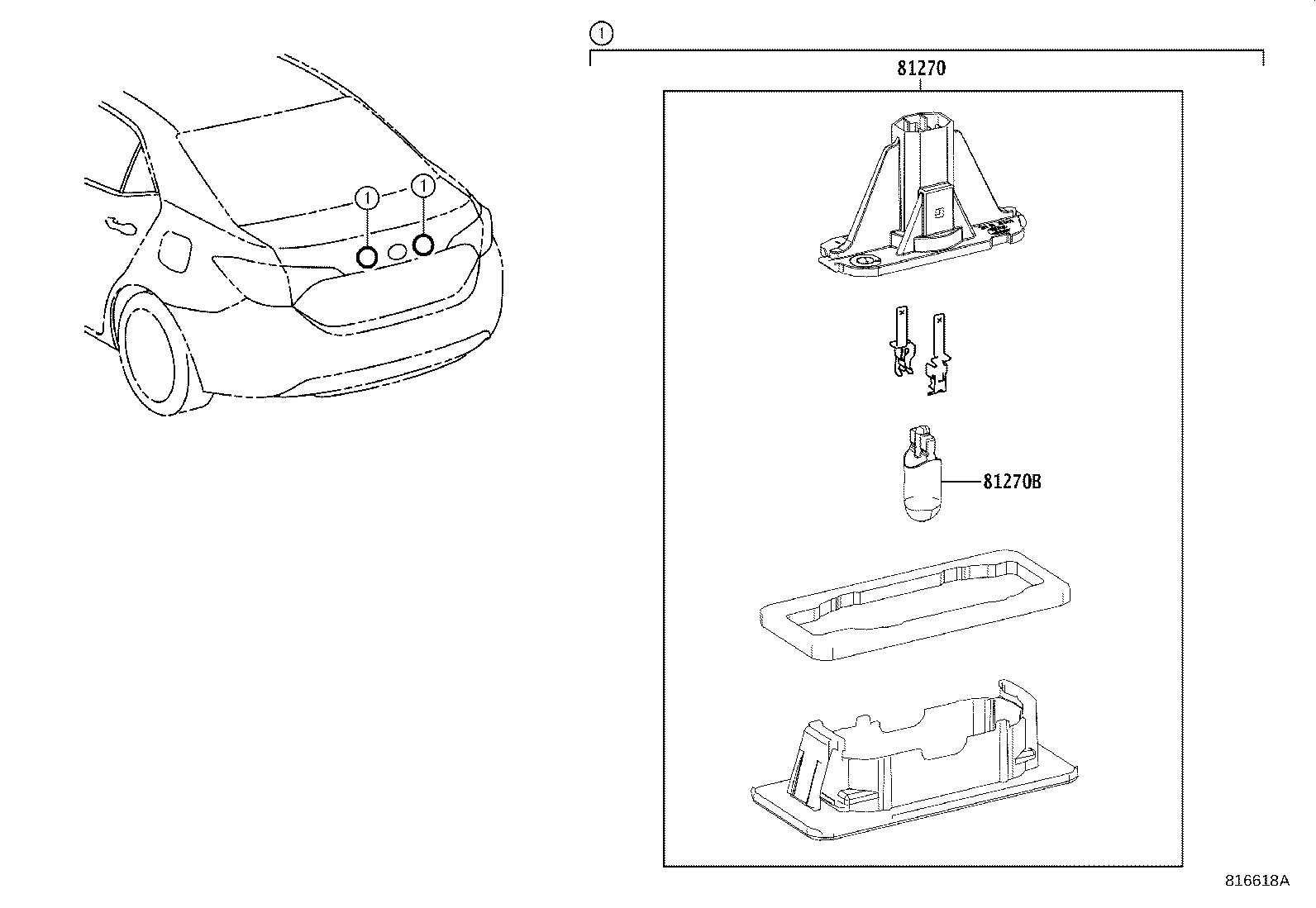 Toyota 81270-02250 LAMP ASSY, LICENSE PLATE