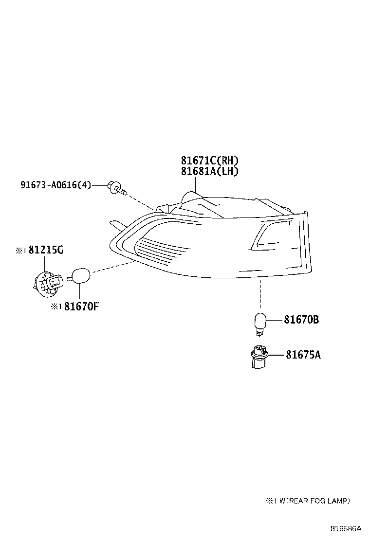 81671-60160 LENS & BODY, BACK-UP LAMP, RH product image