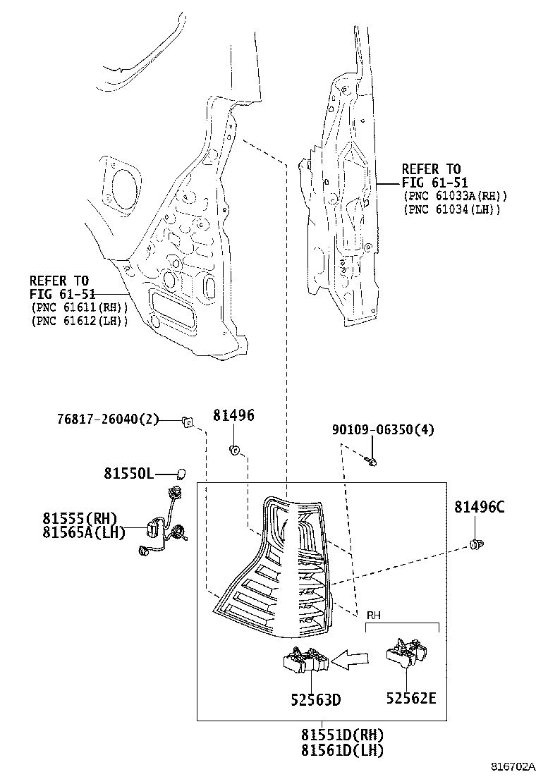 81555-60B41 SOCKET & WIRE SUB-ASSY, REAR COMBINATION LAMP, RH product image
