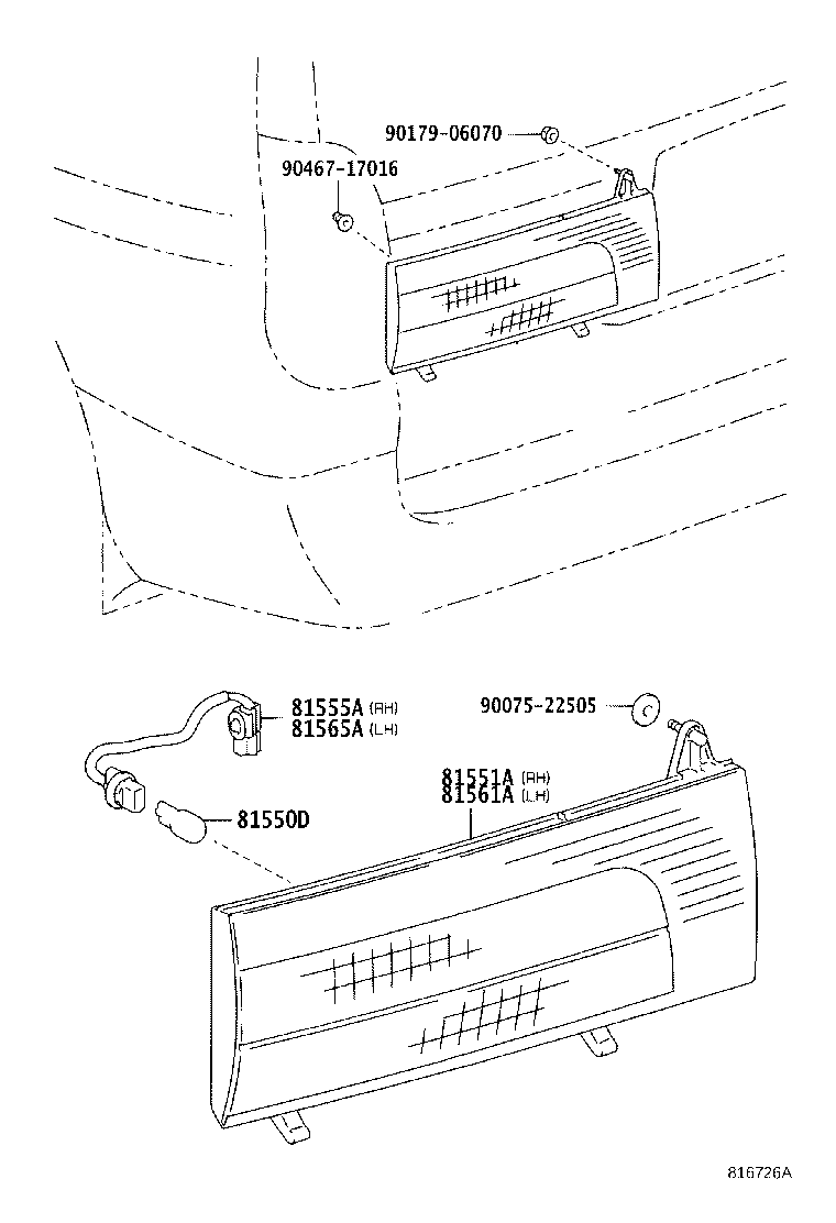 81555-26110 SOCKET & WIRE SUB-ASSY, REAR COMBINATION LAMP, RH product image