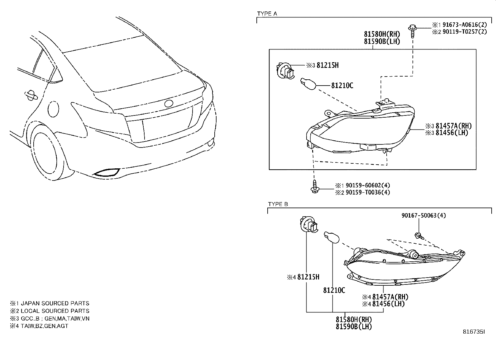 Toyota 81580-0D090 LAMP ASSY, REAR FOG, RH