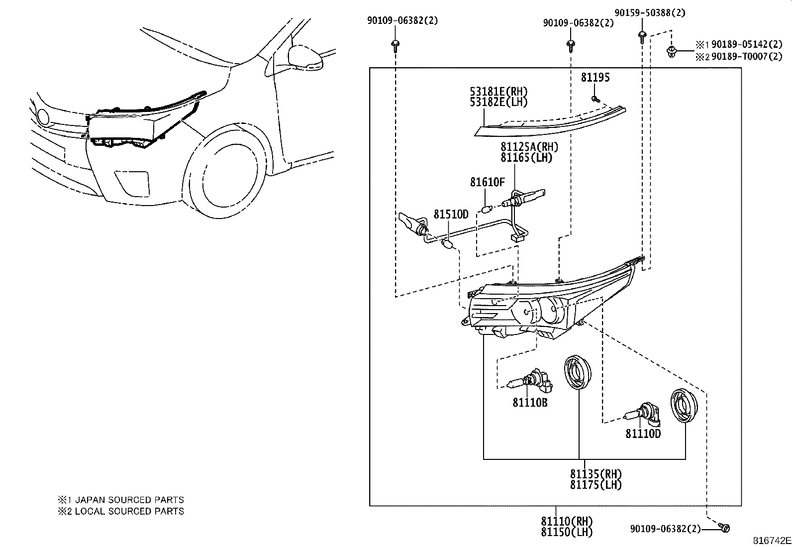 53182-02070 COVER, HEADLAMP, LH product image