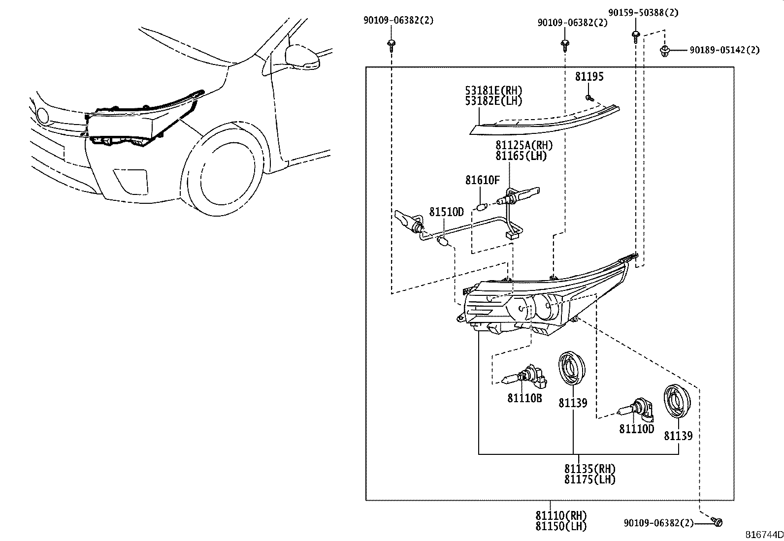 53182-02070 COVER, HEADLAMP, LH product image