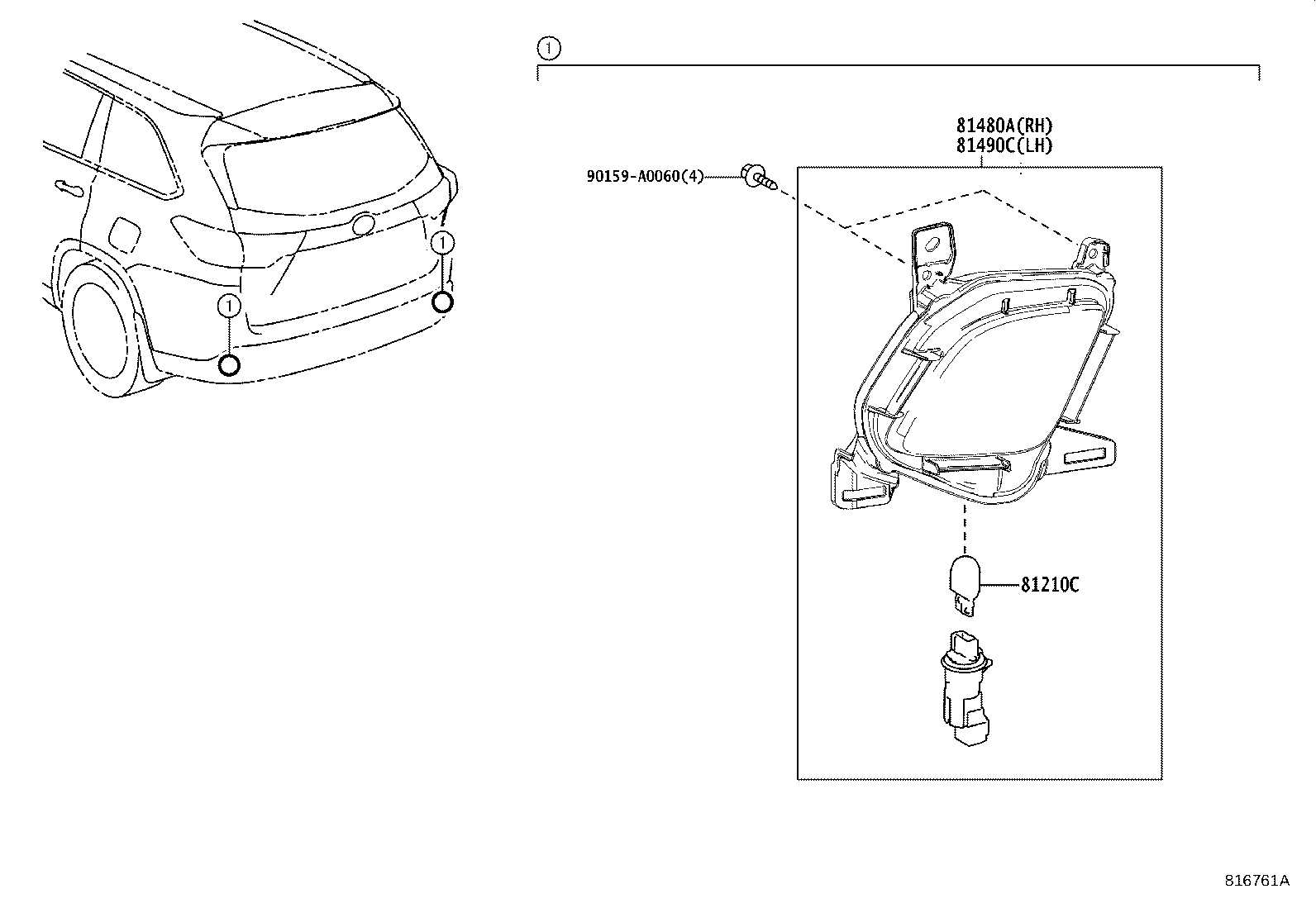 81490-0E030 LAMP ASSY, REAR FOG, LH product image