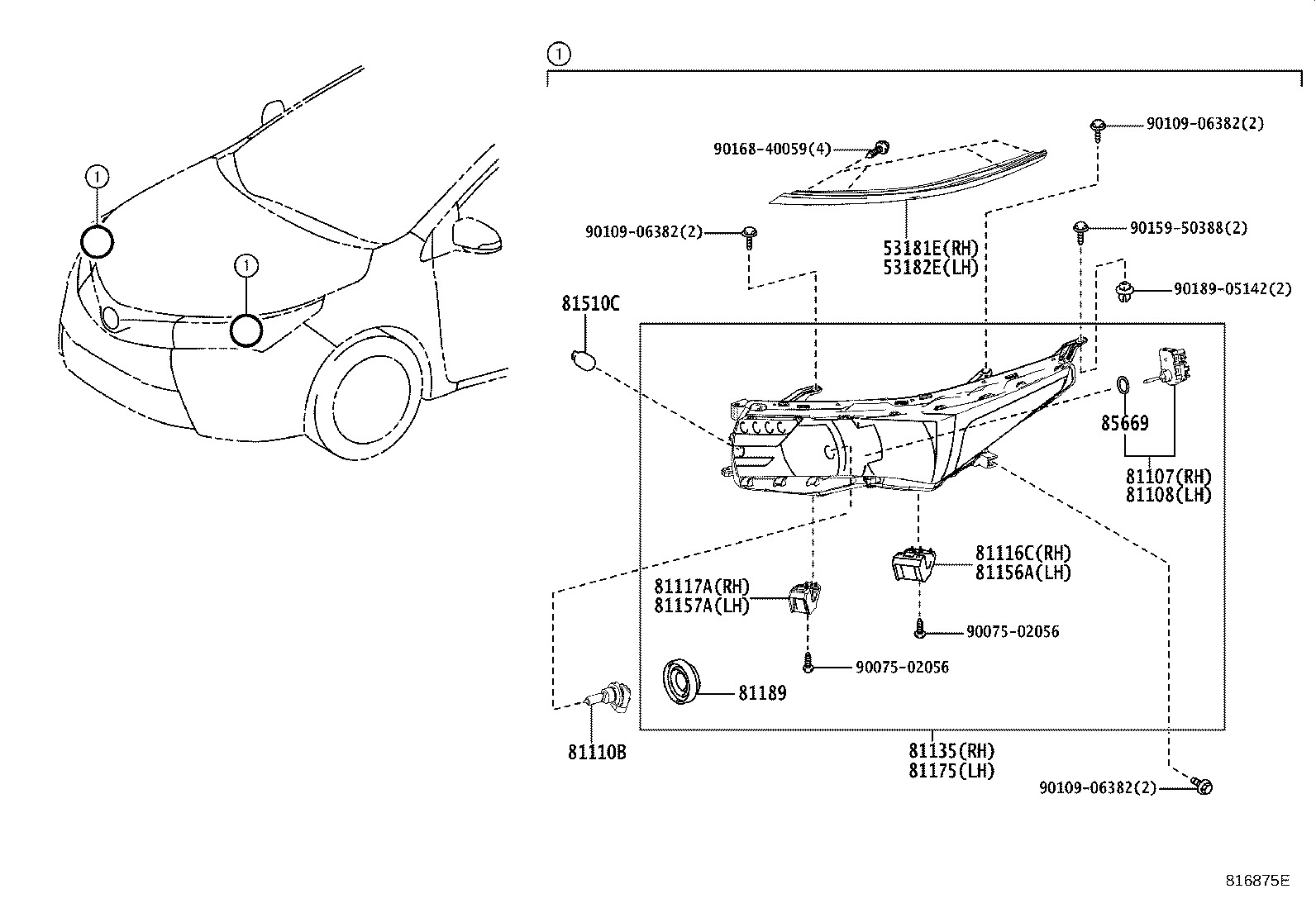 53182-02030 COVER, HEADLAMP, LH product image