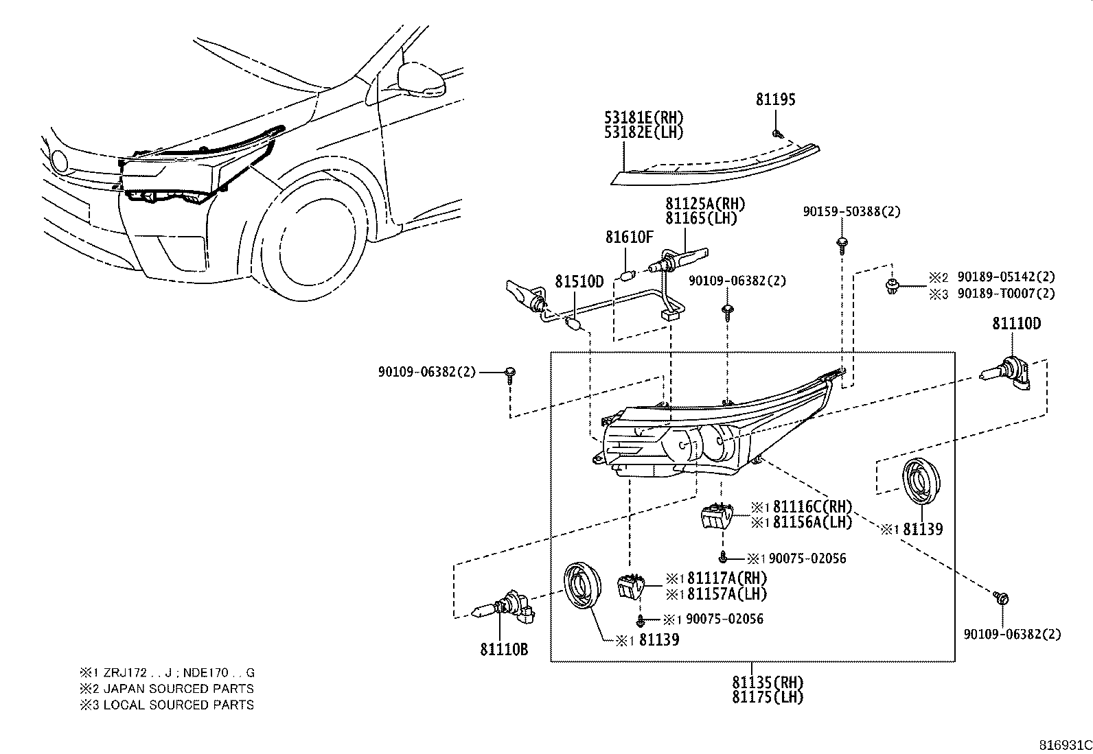 53182-02070 COVER, HEADLAMP, LH product image