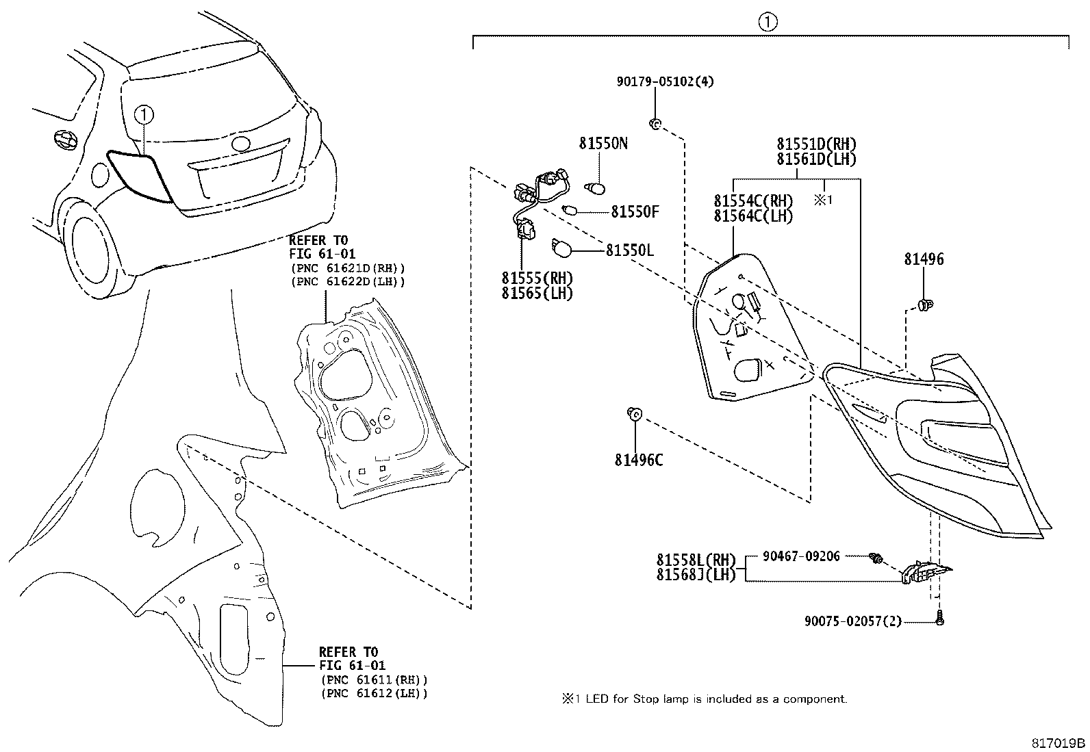 81558-52841 COVER, REAR COMBINATION LAMP, RH product image