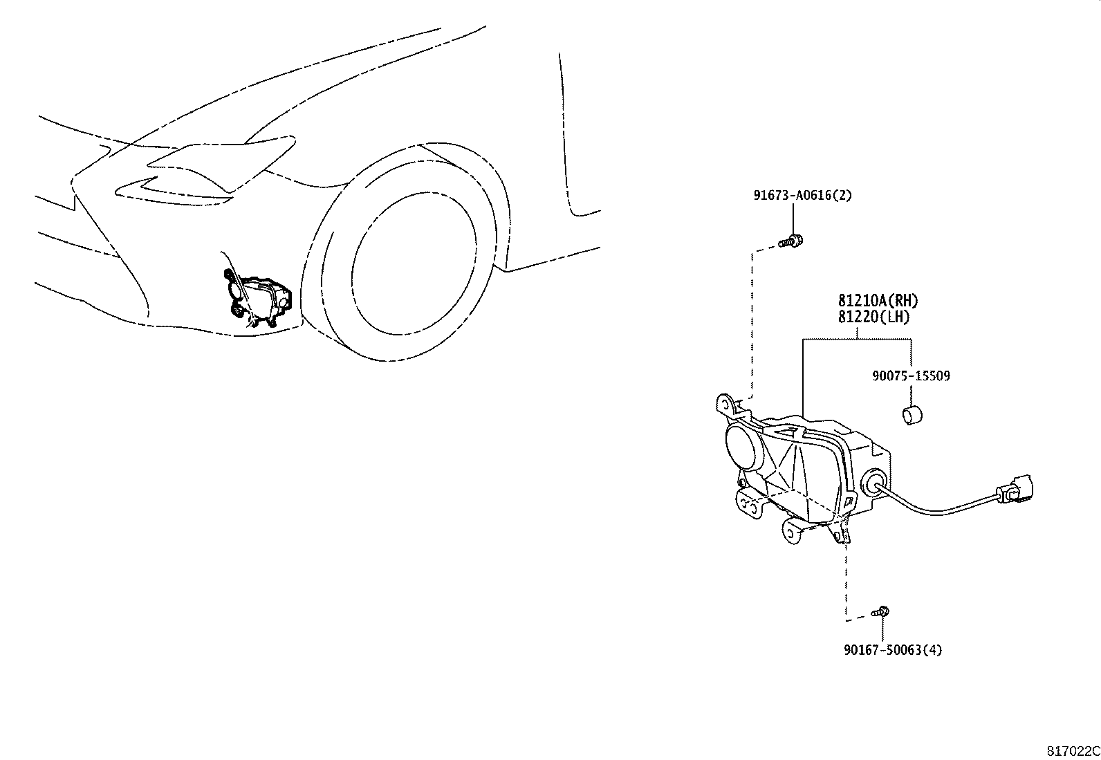 Toyota 81210-24080 LAMP ASSY, FOG, RH