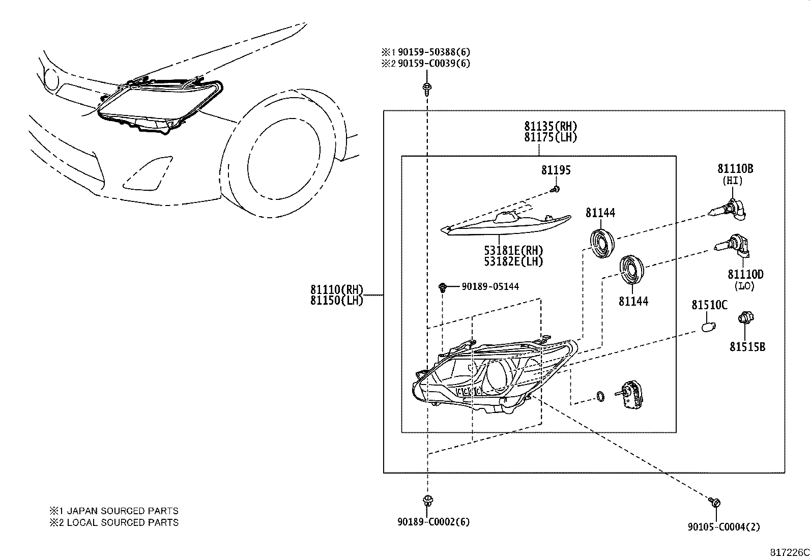53181-06010 COVER, HEADLAMP, RH product image