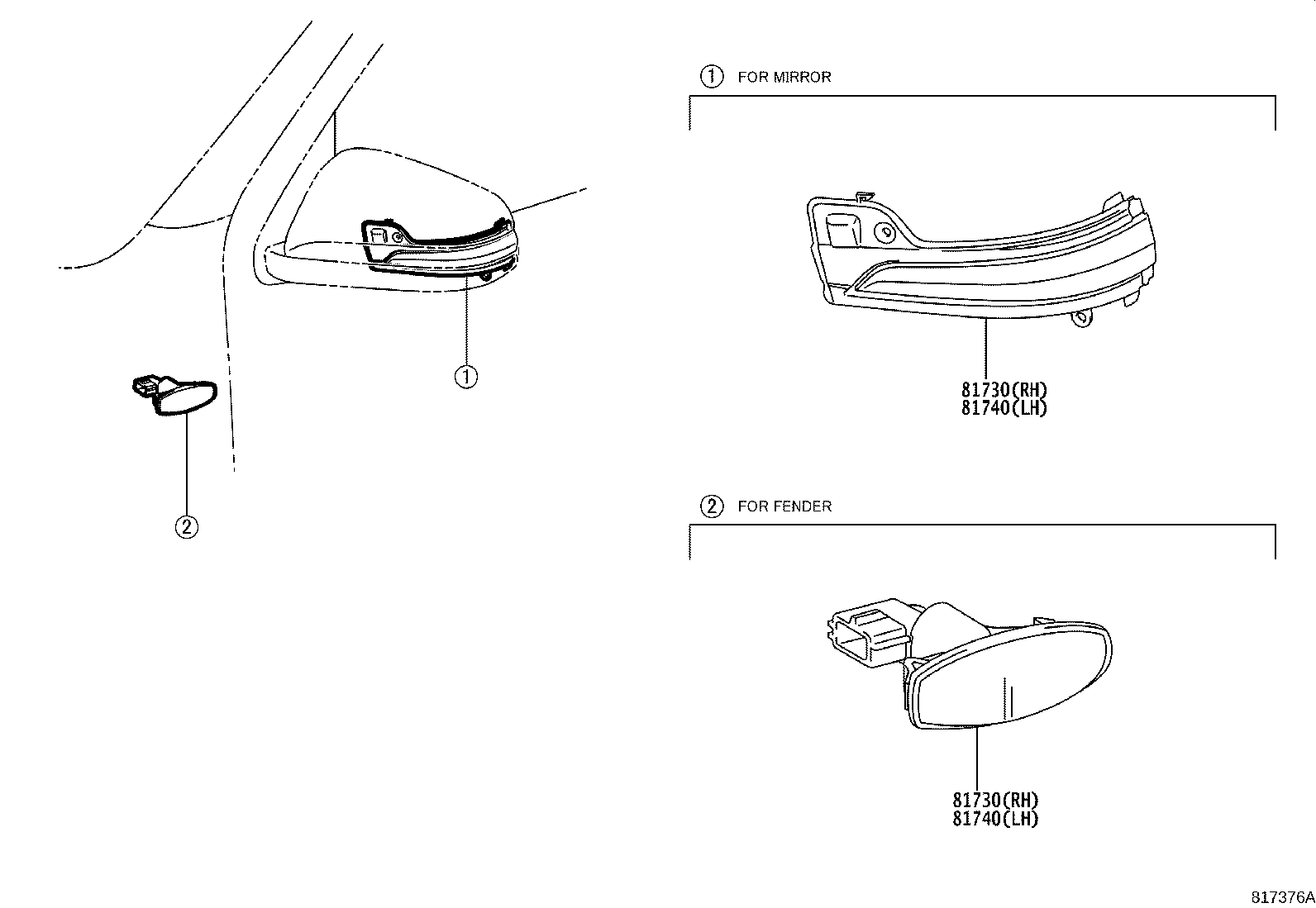 Toyota 81740-0K080 LAMP ASSY, SIDE TURN SIGNAL, LH