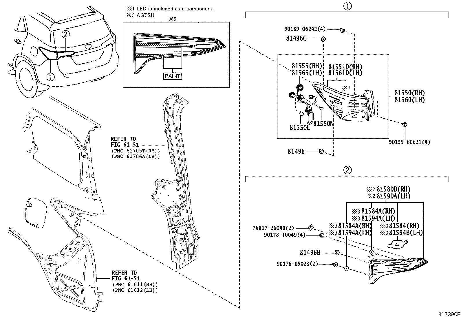 81580-0K080 LAMP ASSY, REAR, RH product image
