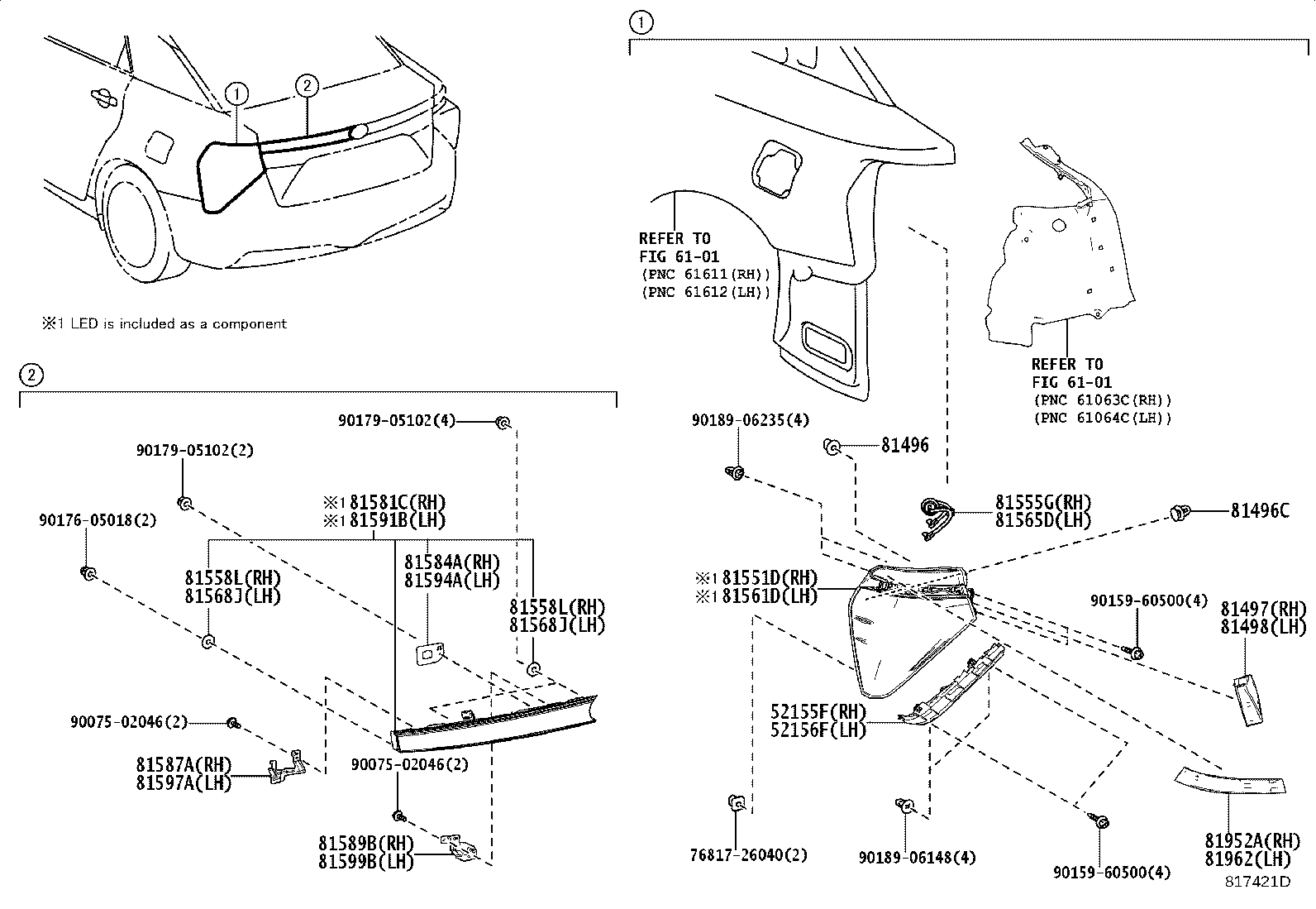 Toyota 81555-62040 CORD, REAR COMBINATION LAMP, RH