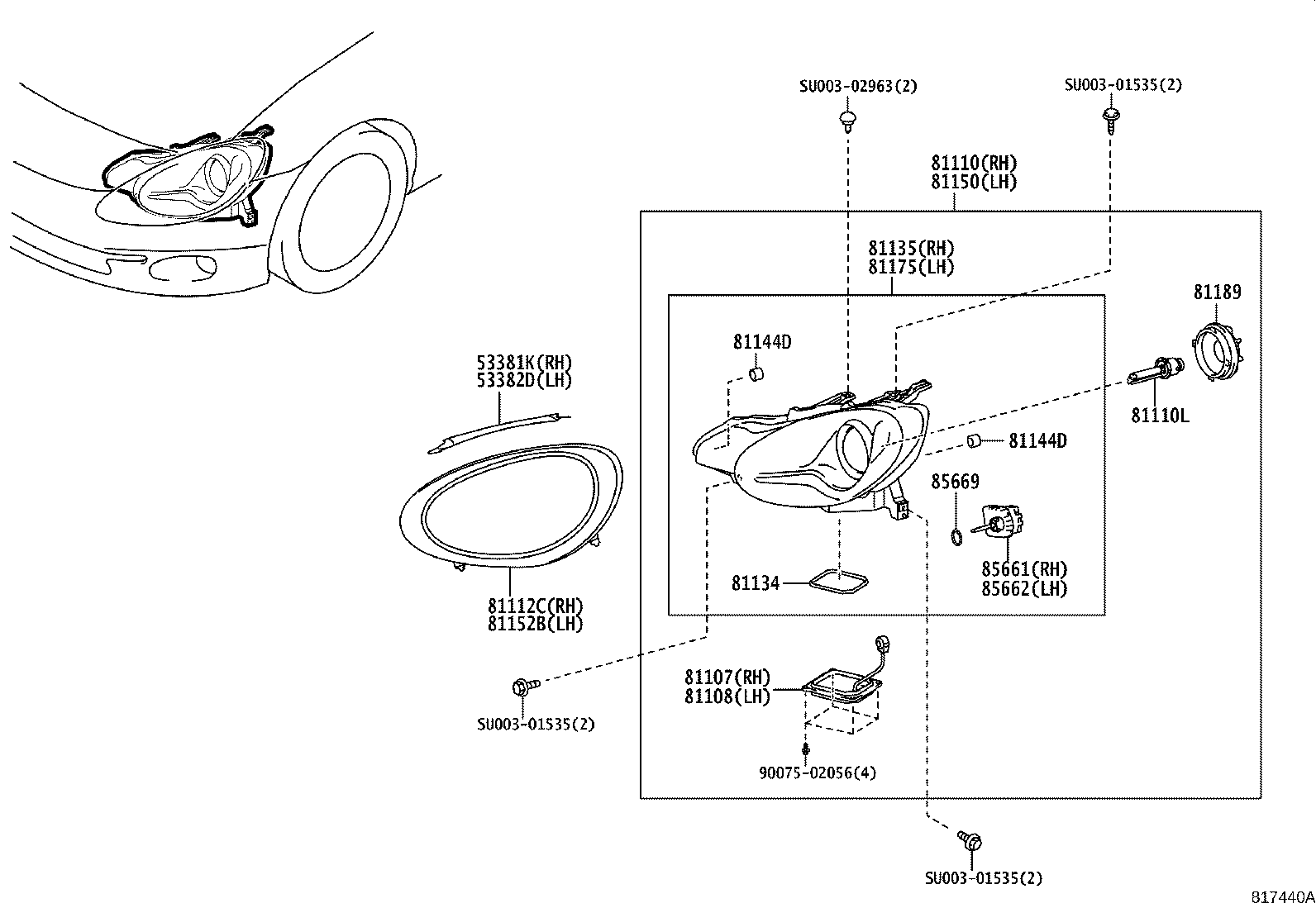81185-WY020 UNIT ASSY, HEADLAMP, LH product image