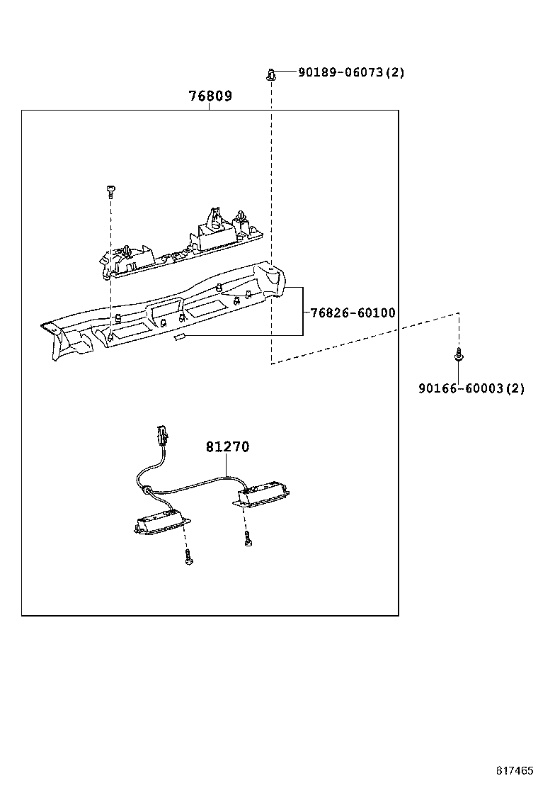 76809-60021 RETAINER SUB-ASSY, BACK DOOR GARNISH product image