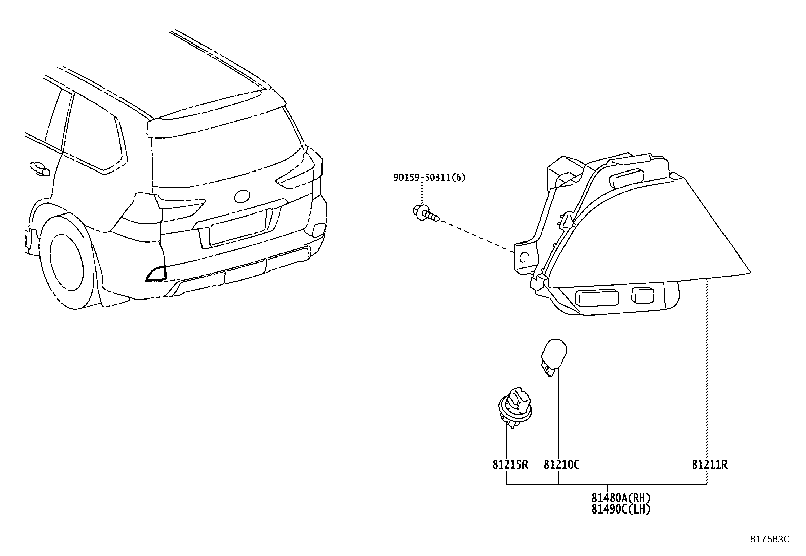 81490-60100 LAMP ASSY, REAR FOG, LH product image