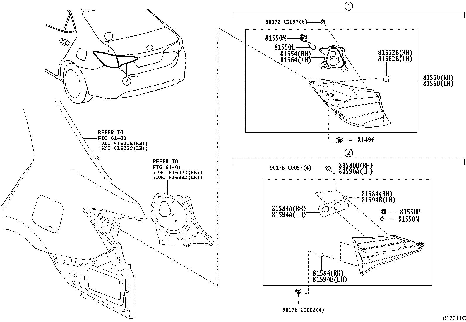 81550-02891 LAMP ASSY, REAR COMBINATION, RH product image