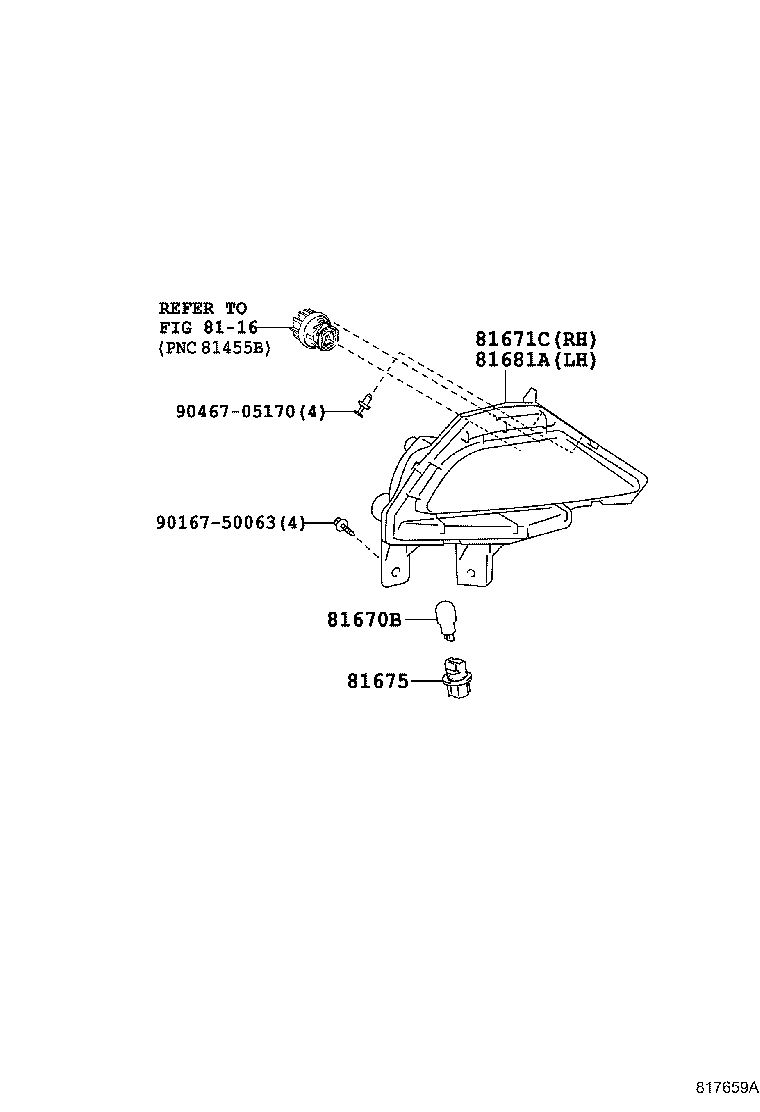 81456-42070 LENS & BODY, BACK-UP LAMP, LH product image