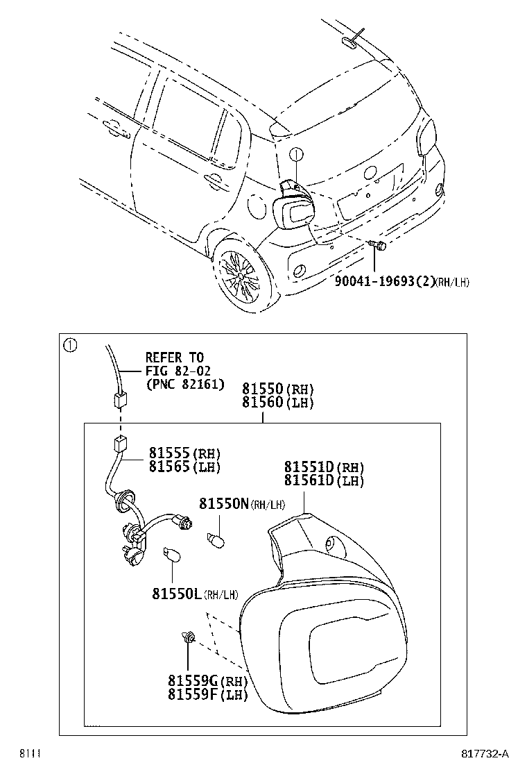 81559-B2170 CLIP, RR COMBINATION LAMP, LH product image