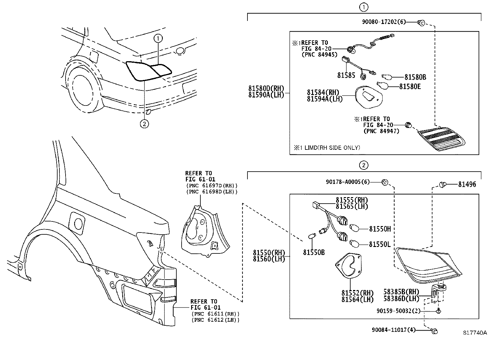 Toyota 81550-AC090 LAMP ASSY, REAR COMBINATION, RH