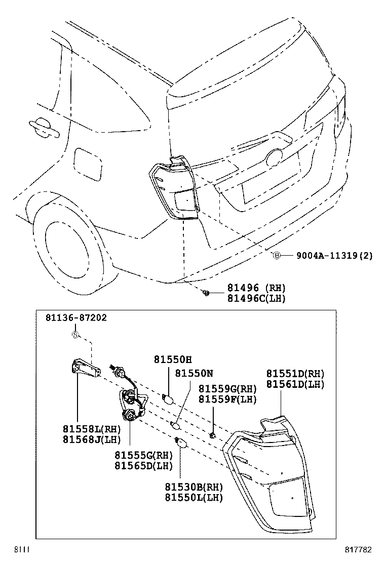 81559-BZ030 CLIP, RR COMBINATION LAMP, LH product image