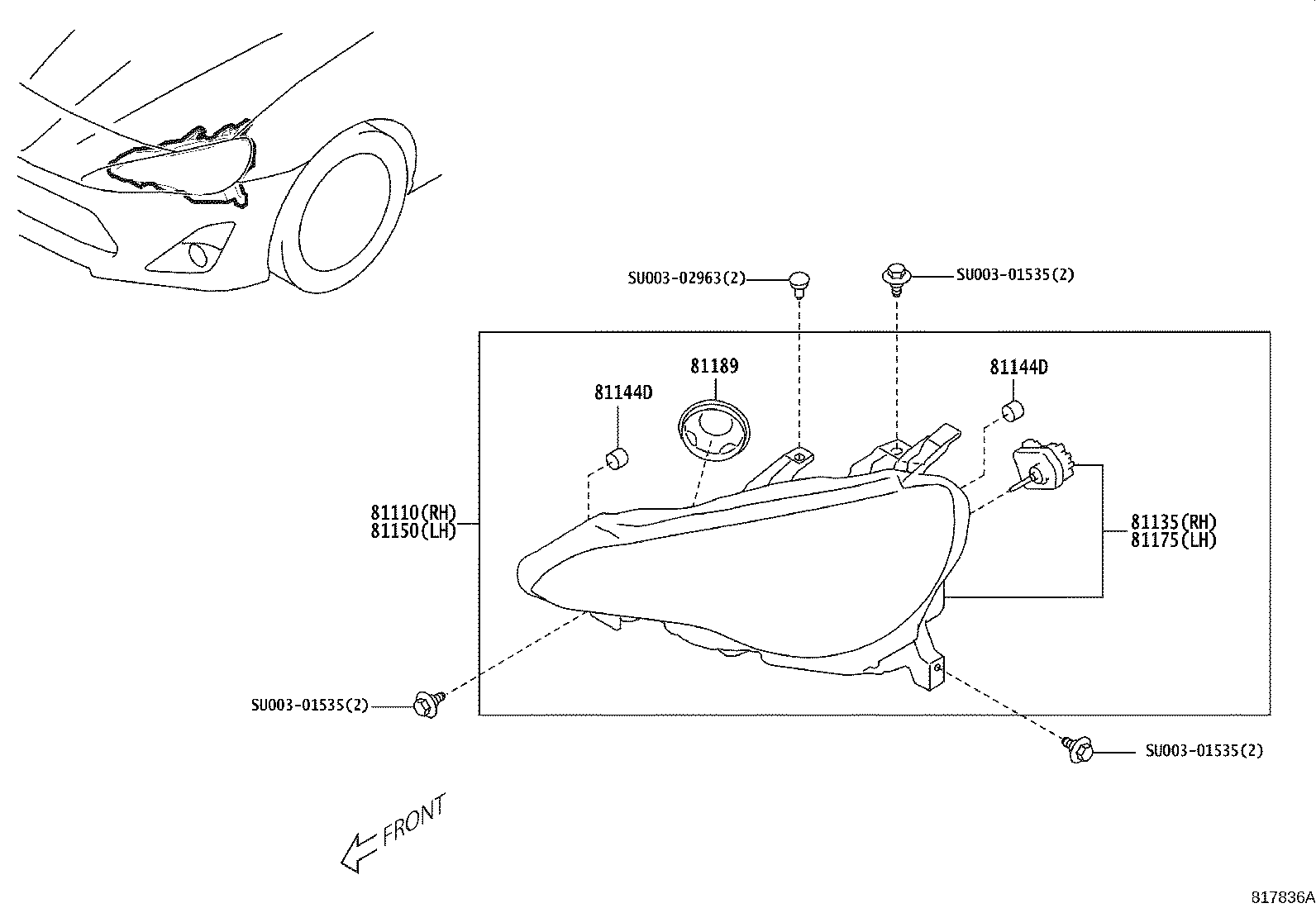Toyota SU003-08036 HEADLAMP ASSY, LH