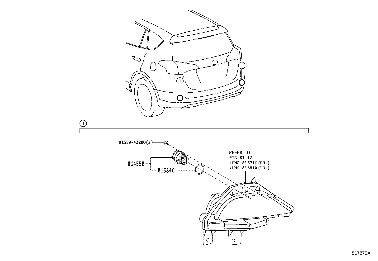 81490-42050 LAMP ASSY, REAR FOG, LH product image